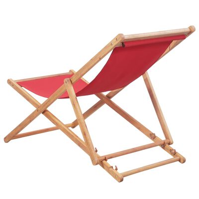 vidaXL Folding Beach Chair Fabric and Wooden Frame Red