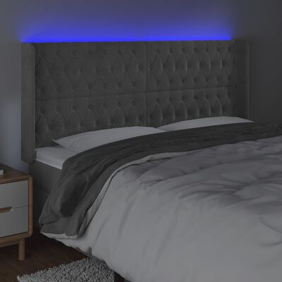 vidaXL LED Headboard Light Gray 64.2"x6.3"x46.5"/50.4" Velvet