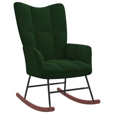 vidaXL Rocking Chair with a Stool Dark Green Velvet