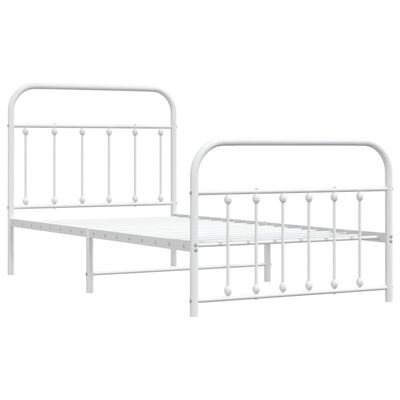 vidaXL Metal Bed Frame without Mattress with Footboard White 39.4"x74.8"