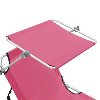 vidaXL Folding Sun Lounger with Canopy Pink Aluminum