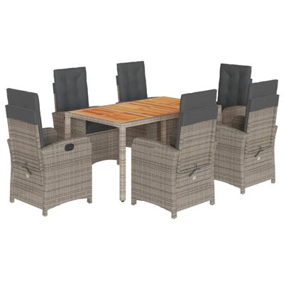 vidaXL 7 Piece Patio Dining Set with Cushions Gray Poly Rattan