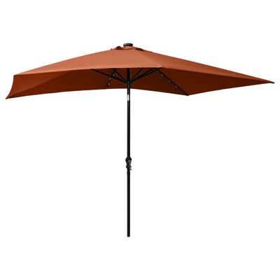 vidaXL Garden Parasol with LEDs and Steel Pole Terracotta 6.6'x9.8'