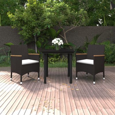 vidaXL 3 Piece Patio Dining Set with Cushions Poly Rattan and Glass