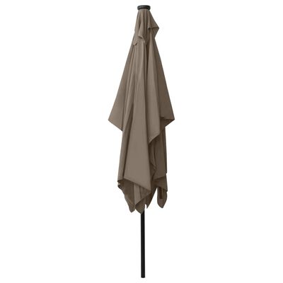 vidaXL Garden Parasol with LEDs and Steel Pole Taupe 6.6'x9.8'