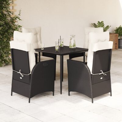 vidaXL 5 Piece Patio Dining Set with Cushions Black Poly Rattan