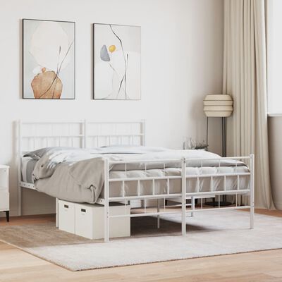 vidaXL Metal Bed Frame without Mattress with Footboard White 53.1"x74.8"