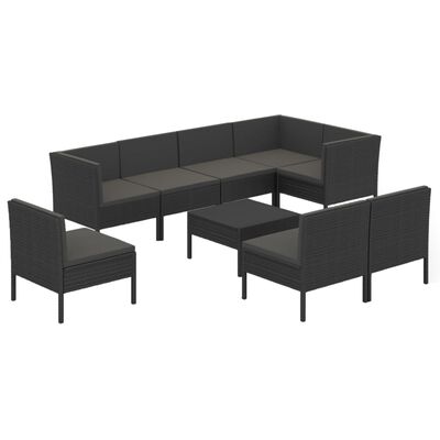 vidaXL 9 Piece Patio Lounge Set with Cushions Poly Rattan Black