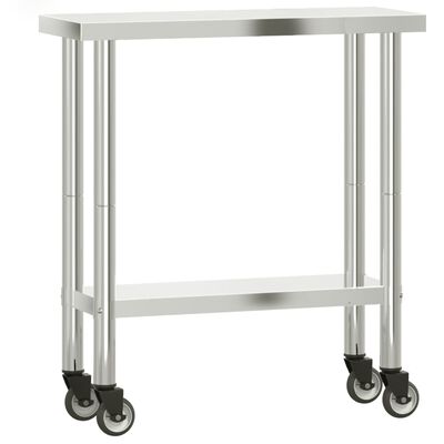 vidaXL Kitchen Work Table with Wheels 32.5"x11.8"x33.5" Stainless Steel