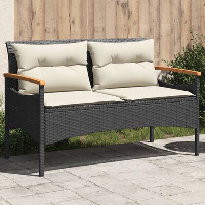 vidaXL Patio Bench with Cushions 45.7"x24.6"x29.1" Black Poly Rattan