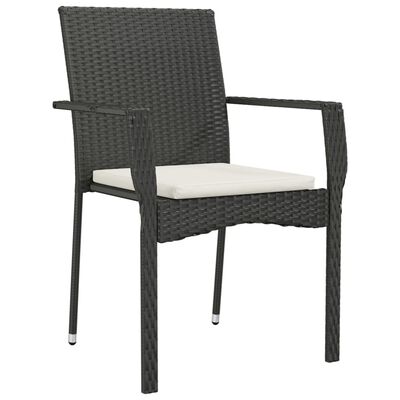 vidaXL 3 Piece Patio Dining Set with Cushions Black Poly Rattan