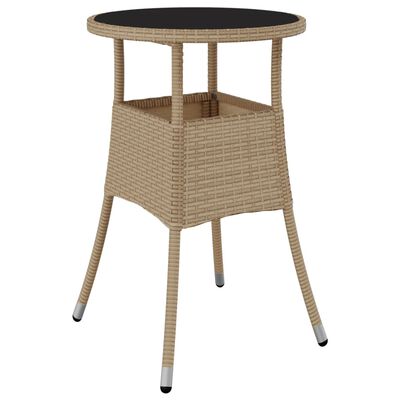 vidaXL Patio Table Ø23.6"x29.5" Tempered Glass and Poly Rattan Beige