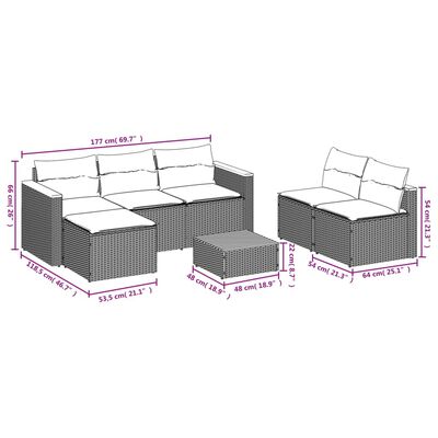 vidaXL 5 Piece Patio Sofa Set with Cushions Black Poly Rattan Acacia