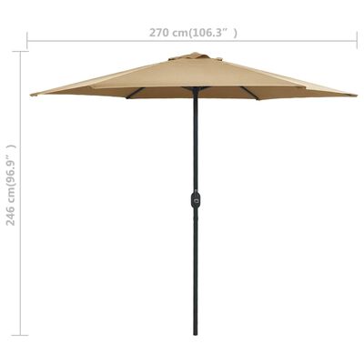 vidaXL Garden Parasol with Aluminum Pole 106.3"x96.9" Taupe