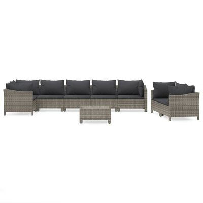 vidaXL 9 Piece Patio Lounge Set with Cushions Gray Poly Rattan