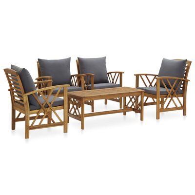 vidaXL 5 Piece Patio Lounge Set with Cushions Solid Acacia Wood