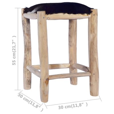 vidaXL Bar Stool Real Goat Leather and Solid Teak Wood