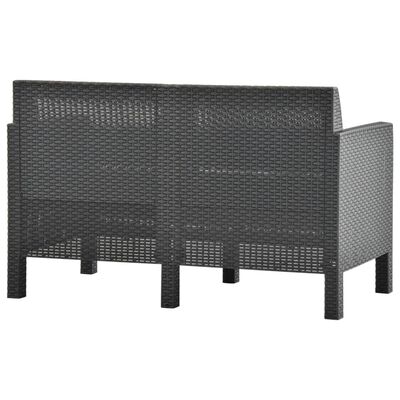 vidaXL 2-Seater Patio Sofa with Cushions Anthracite PP Rattan