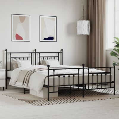 vidaXL Metal Bed Frame without Mattress with Footboard Black 72"x83.9"