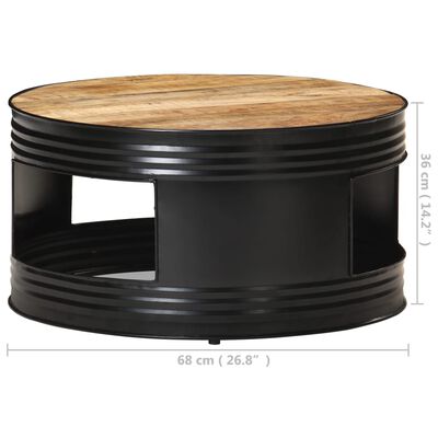 vidaXL Coffee Table Black 26.8"x26.8"x14.2" Solid Rough Mango Wood