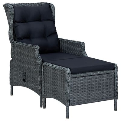 vidaXL Reclining Patio Chair with Footstool Poly Rattan Dark Gray