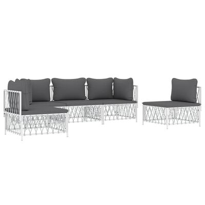 vidaXL 5 Piece Patio Lounge Set with Cushions White Steel