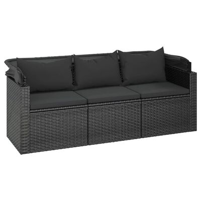 vidaXL 4 Piece Patio Sofa Set with Cushions Black Poly Rattan