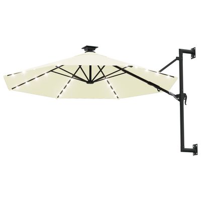 vidaXL Wall-mounted Garden Parasol with LEDs and Metal Pole 118.1" Sand