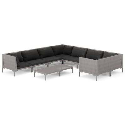 vidaXL 9 Piece Patio Lounge Set with Cushions Poly Rattan Dark Gray