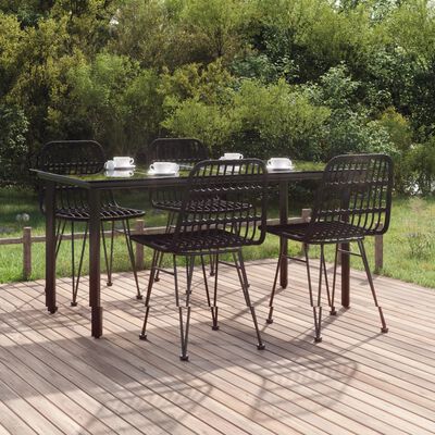 vidaXL 5 Piece Patio Dining Set Black Poly Rattan