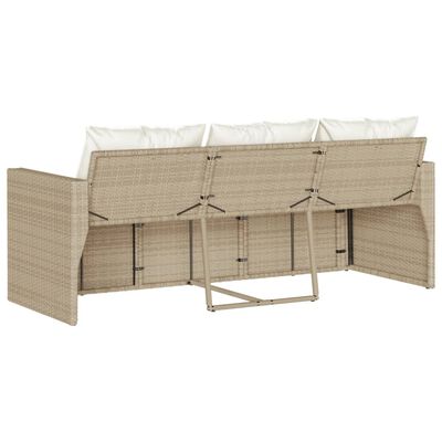 vidaXL Patio Sofa with Cushions 3-Seater Beige Poly Rattan