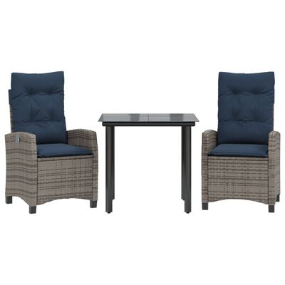 vidaXL 3 Piece Patio Dining Set with Cushions Gray Poly Rattan