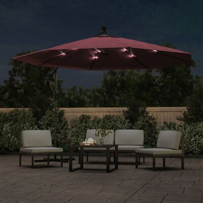 vidaXL Cantilever Garden Parasol with LED Lights Bordeaux Red 137.8"