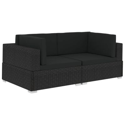 vidaXL Sectional Corner Chairs 2 pcs with Cushions Poly Rattan Black