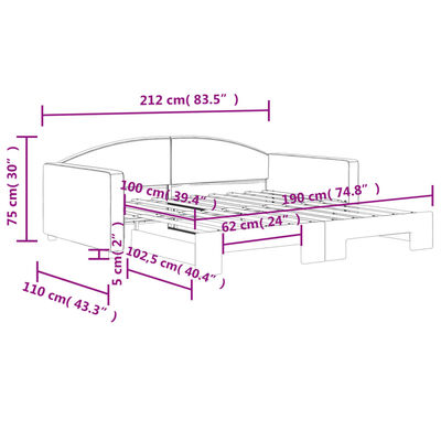 vidaXL Daybed with Trundle without Mattress Dark Gray 39.4"x74.8"