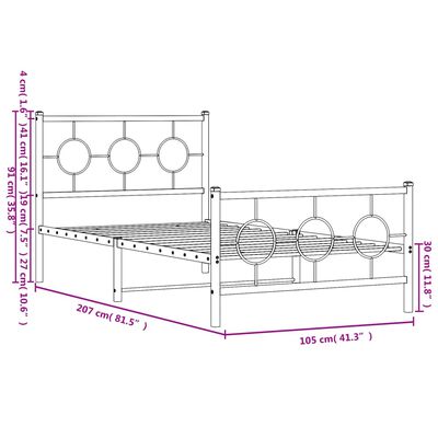 vidaXL Metal Bed Frame without Mattress with Footboard Black 39.4"x78.7"