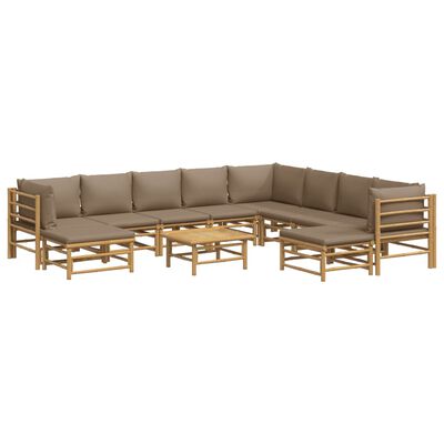 vidaXL 11 Piece Patio Lounge Set with Taupe Cushions Bamboo