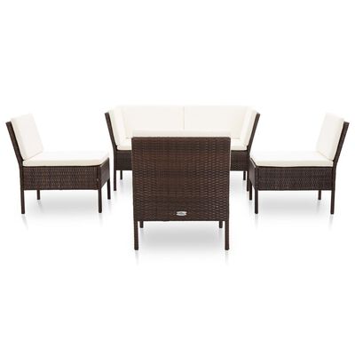 vidaXL 6 Piece Patio Lounge Set with Cushions Poly Rattan Brown