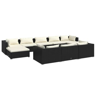 vidaXL 10 Piece Patio Lounge Set with Cushions Black Poly Rattan