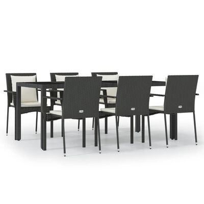 vidaXL 7 Piece Patio Dining Set with Cushions Black Poly Rattan