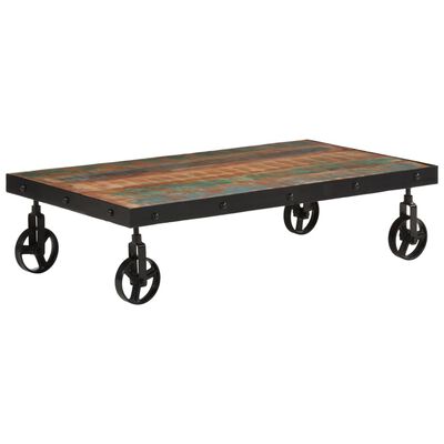 vidaXL Coffee Table with Wheels Solid Reclaimed Wood 39.4"x21.7"x10.2"