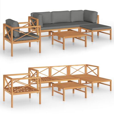 vidaXL 6 Piece Patio Lounge Set with Gray Cushions Solid Teak Wood