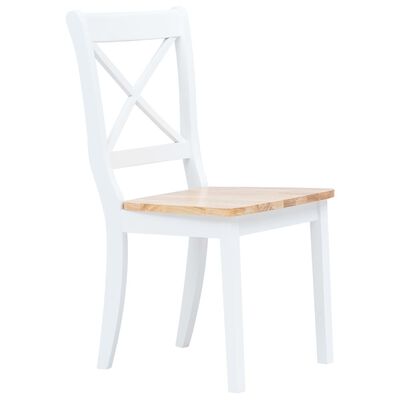 vidaXL Dining Chairs 2 pcs White and Light Wood Solid Rubber Wood