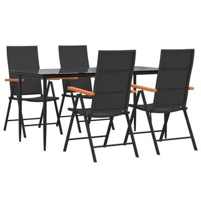 vidaXL 5 Piece Patio Dining Set Black and Brown Poly Rattan