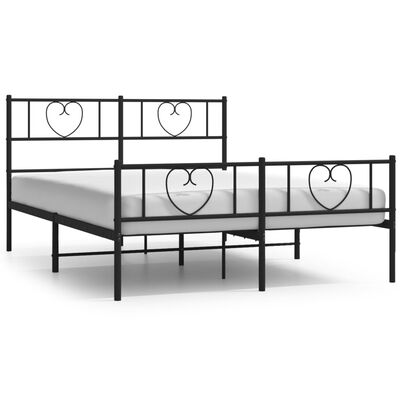 vidaXL Metal Bed Frame with Headboard and Footboard Black 59.1"x78.7"