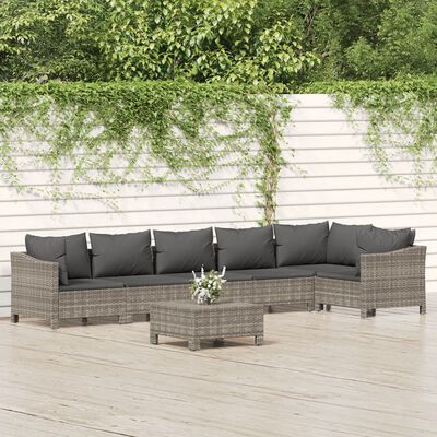 vidaXL 7 Piece Patio Lounge Set with Cushions Gray Poly Rattan