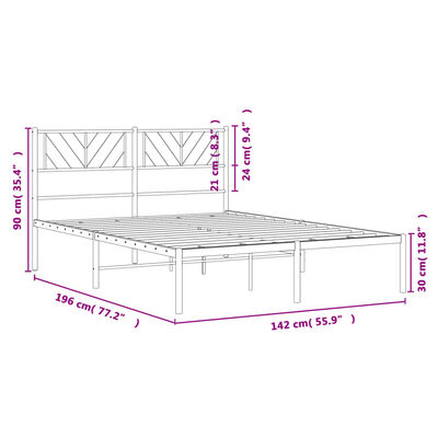 vidaXL Metal Bed Frame without Mattress with Headboard White 53.1"x74.8"