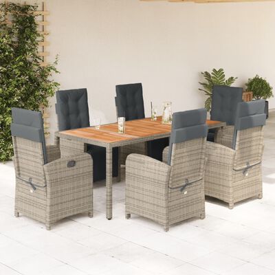 vidaXL 7 Piece Patio Dining Set with Cushions Gray Poly Rattan