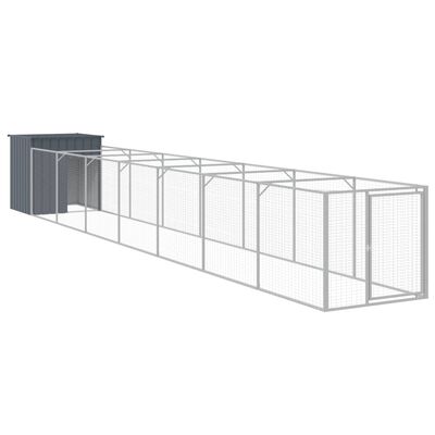 vidaXL Dog House with Run Anthracite 43.3"x320.1"x43.3" Galvanized Steel