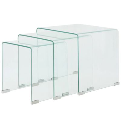 vidaXL Three Piece Nesting Table Set Tempered Glass Clear